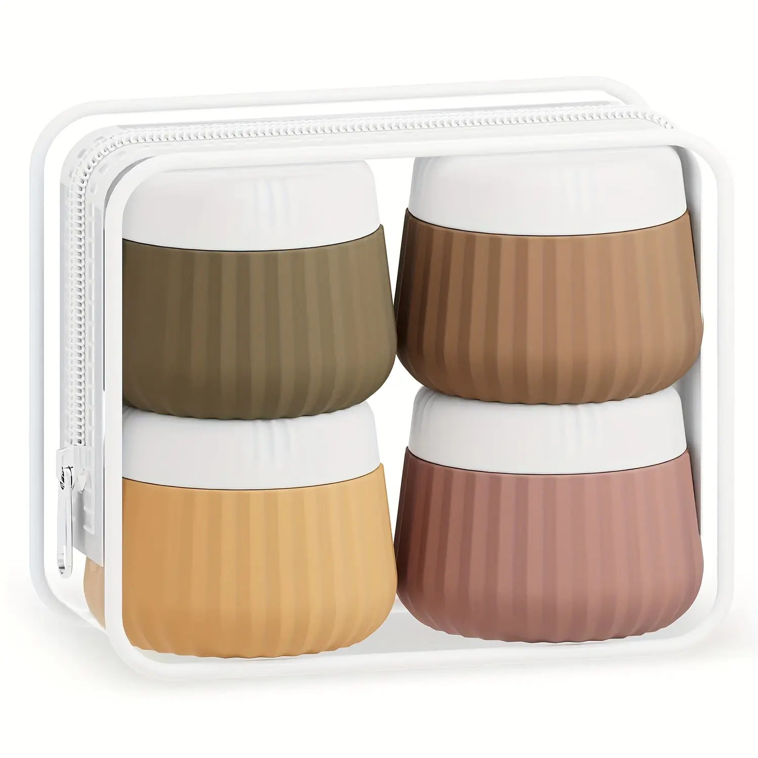 Travel-Sized Toiletry Carry Set (4-Piece) - TSA-Approved Reusable Storage Containers with Leak-Proof Silicone Jars, Transparent Bags, Essential Cream Canisters for Organizing Inside Small Items