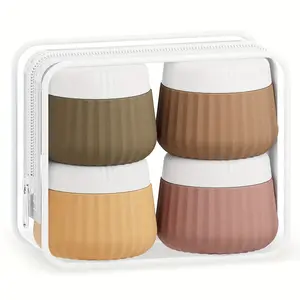 Travel-sized toiletries set of 4, TSA-approved, portable containers with leak-proof silicone jars and transparent bags, essential cream jars, for carrying small items
