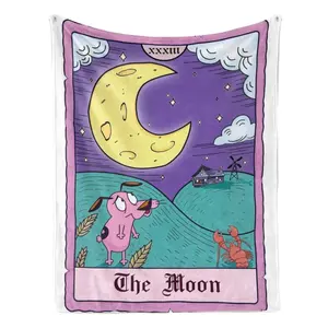Courage the Cowardy Dog Inspired Throw Blanket - Lightweight Flannel All-Season Soft Bedspread, Purple & Neon Green Horror themes for Fans,Home Decor - Couch/Bedspread, Couch Accessory, Cartoon Print Design, Comfortable Bedding,