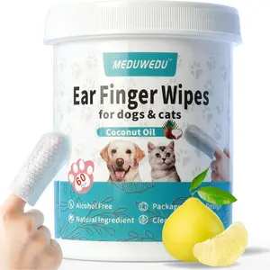 Ear Cleaner Finger Wipes 60 Counts, Dog Ear Cleaner, Grooming Kit Care for Dogs and Cats, Soft & Easy Otic Cleaning Pads, Remove Wax, Dirt & Stop Smelly, Itchy, Non-Irritating, Coconut Scent