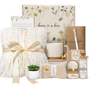 Birthday gifts for women, “Get Well Soon” self-care package box, sending hug baskets, “thinking of you” inspirational gift for new mom, best friend birthday (ivory)