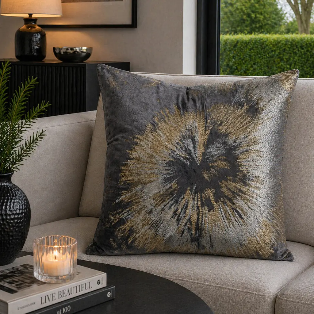 Mira Starburst Charcoal Velvet Pillow