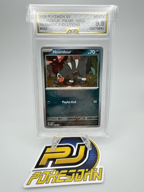 Graded AGS 9.5 Houndour POKEBALL 2025 Prismatic Evolutions 062 Holographic Pokemon Card