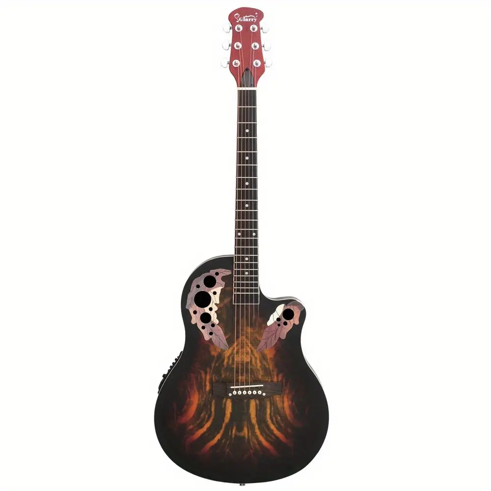 [Acoustic Guitar] 41 inch Acoustic-Electric Guitar | Full-Size Cutaway Spruce Top Round Back | Grape Voice Hole Sunset Color