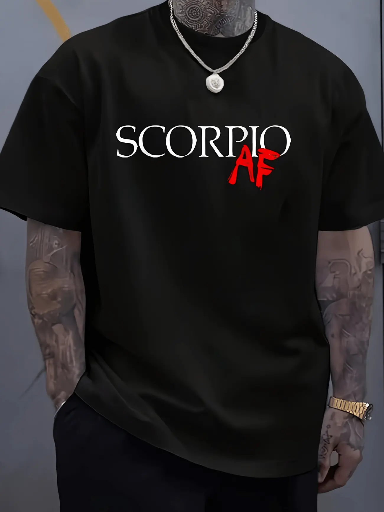 Men's Scorpio AF Zodiac T-Shirt, 100% Cotton Minimalist Graphic Tee, Casual Round Neck Shortsleeve Top for Fitness, Tshirt, Menswear, Simple, Soft, Machine Wash