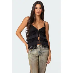 Lacey Split Front Ruffle Tank Top