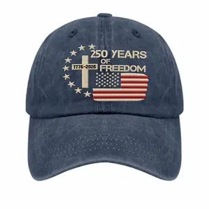 250 Years Of Freedom Embroidered Washed Dad Hat, 1776–2026 USA 250th Anniversary Patriotic Cap, American Flag Cross Vintage Baseball Cap, Independence Day 4th of July Gift Hat For Men Women
