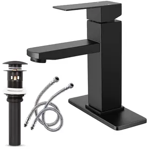 Matte Black  Bathroom Faucet Single Hole, 304 Stainless Steel One Handle  Bathroom Sink Faucet with Metal Pop Up Drain, for Modern