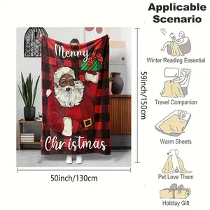 1Pc Christmas Flannel Blanket, Plaid Black-Faced Santa Claus, Soft Warm Comfortable Sofa Bed Office Blanket, Small Throw Blanket, Nap Blanket, Halloween Christmas Gift