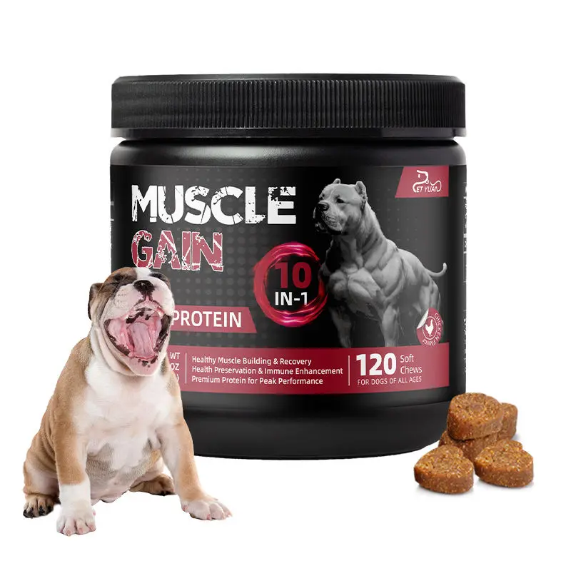 Dog Muscle-Building Meaty Chewables Multivitamin Treats - Single Jar, No Additives, Hypoallergenic Formula with Whey Protein, Amino Acids, Fish Oil for Lean Dogs to Boost Muscle Growth, Strengthen Bones