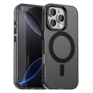 Magnetic Protective Plastic Cover for iPhone 15-16, MagSafe Compatible, Military-Grade Shockproof, Semi-Transparent Matte Case for Handheld Devices with Enhanced Protection