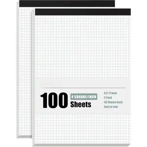 Graph Paper Notebook, 2 Pack, 8.5 x 11 Grid Paper, 4x4 Graph Ruled, 50 Sheets per Pad, Easy- Perforations, 8.5 x 11 Cardboard Backing, for Math, Drafting, Drawing, Engineering