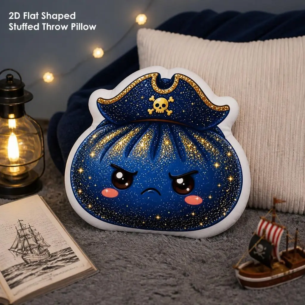 Kawaii Halloween Dumpling Pirate Skull Grumpy Sparkle Stuffed Throw Pillow - Cute Household Textile Cushion for Room Decor, Game Day Use