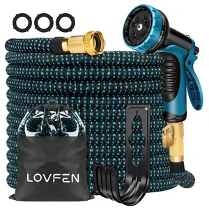 100FT Heavy-Duty Expandable Garden Hose with 10-Function High-Pressure Spray Nozzle, 3/4 Solid Brass Fittings, Leakproof Design, Durable Rubber Material, Perfect for Cleaning, Forestry, and Gardening