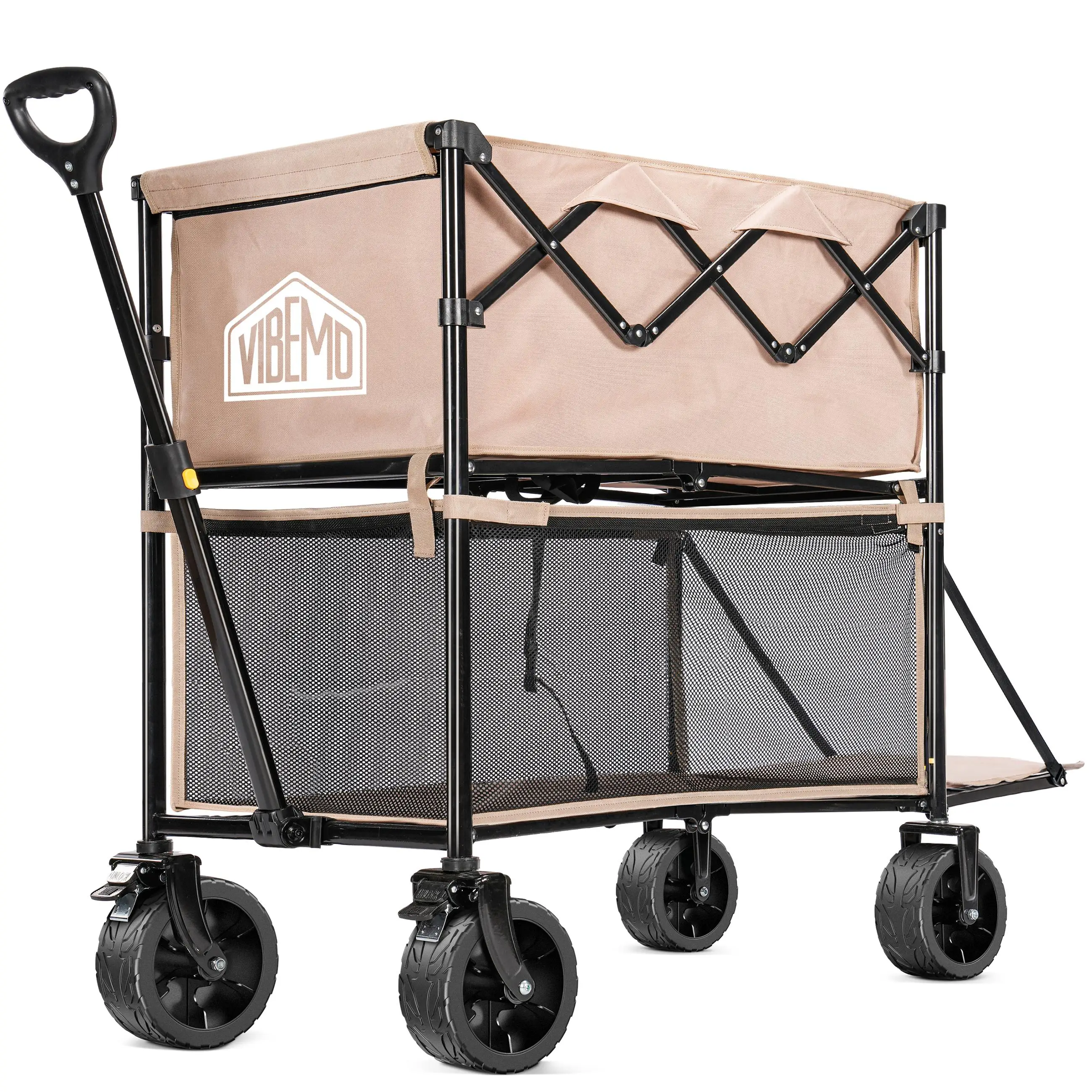 Vibemo Wagon Cart, 400L Foldable Double Decker Wagon, 450lbs Heavy Duty Garden Cart, Extra-Long Extender, Large Capacity, All Terr ain Big Wheels Coll