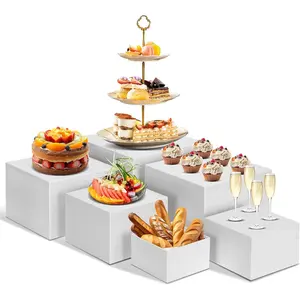 6 count Buffet Risers, Large  Risers for Buffet Table,  Display Risers for Party, White  Boxes Dessert Table Display Set, Risers Display Stands (Size 10" 9" 8" 7" 6" 5", White)