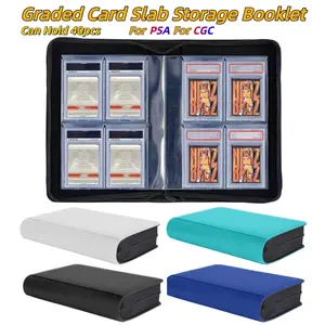 1pc 4-Grid 40-Capacity Trading Card Booklet Professional Graded Card Zippered Binder For PSA CGC Graded Sports Cards, Basketball Baseball Card Slab Holders, Sports Card Collection Album, Game Card Slab Organizer, Card Hobby Box PU Faxu Leather