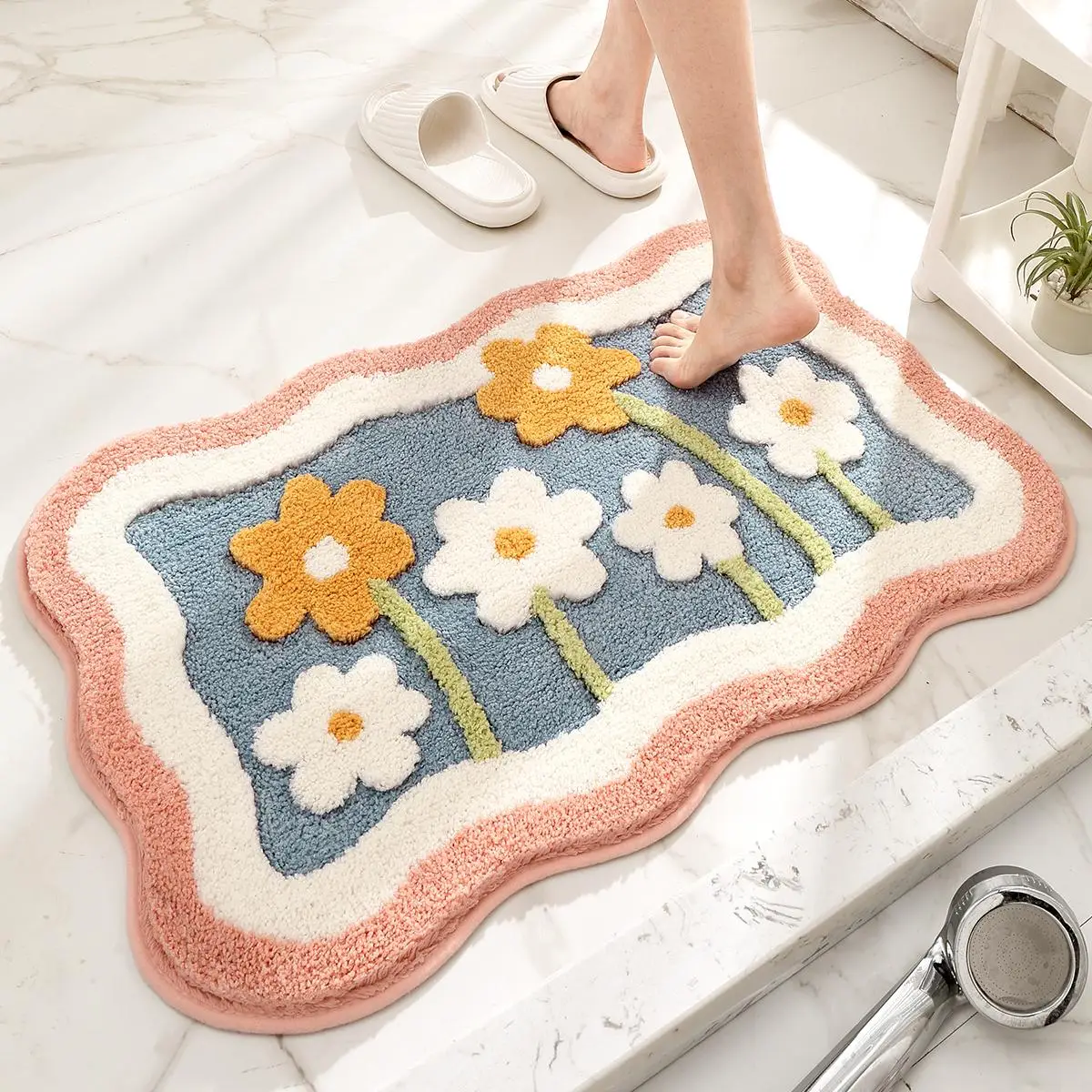 Floral Pattern Bathroom Mat, 1 Count Non-slip Soft Floor Rug, Decorative Mat for Home Bathroom