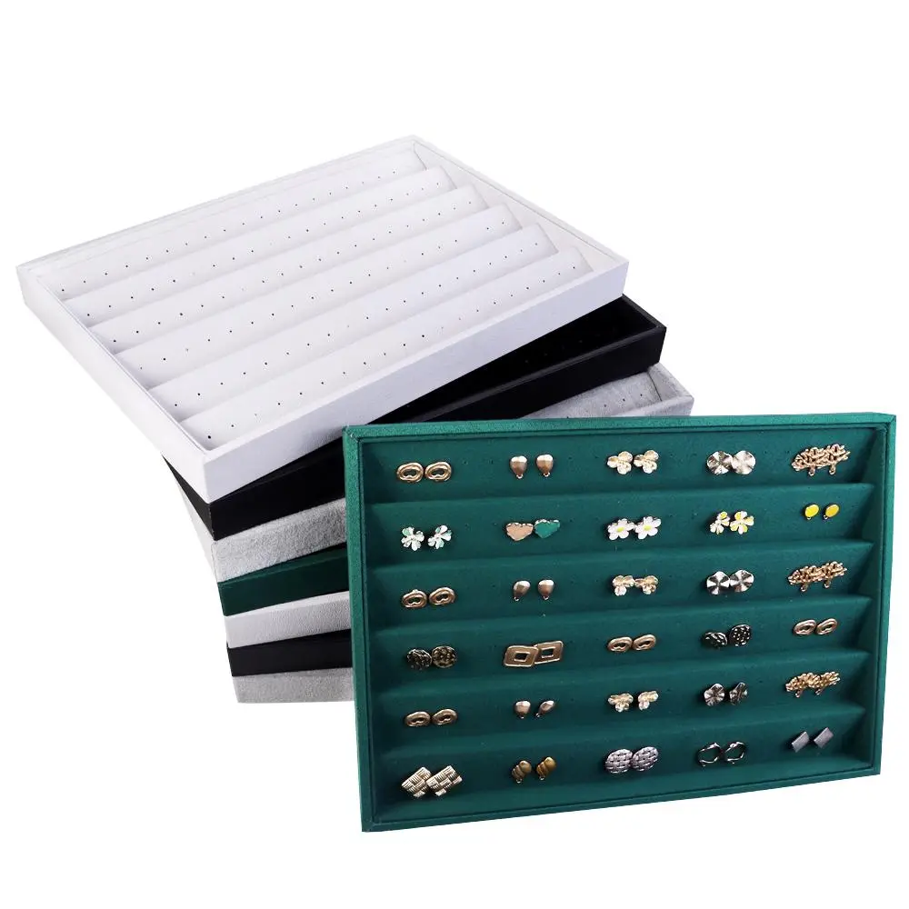 1pc Velvet Jewelry Display Tray Earrings Ring Storage Box Drawer Jewellery Organizers Stackable Jewelry Organizer Boxes