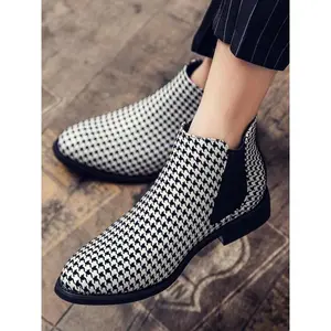 Men's Fashionable Houndstooth Pattern Chelsea Boots, 2024 New Style Casual Comfortable Boots for Daily Wear, Fashion Shoes for Party, Daily Clothing Decor