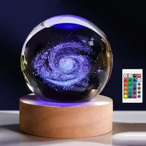 3D Cosmic Galaxy Crystal Ball Lamp with Remote 6cm 16-Colors LED Milky Way Glass Sphere USB Powered Aesthetics Ambiance Night Light, Sci-Fi Bedroom Decor Space Gifts for Teen Boys Girls Adults