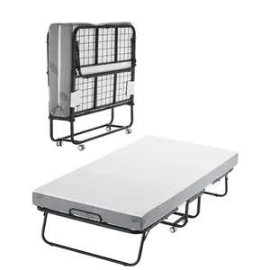 VEVOR Rollaway Bed, 38 inx 75 in Folding Bed with 5 in Mattress, Twin Size Foldable Bed with Sturdy Metal Frame Memory Foam Mattress, Portable Twin Roll Away Bed with Mattress, for Adults, Guest