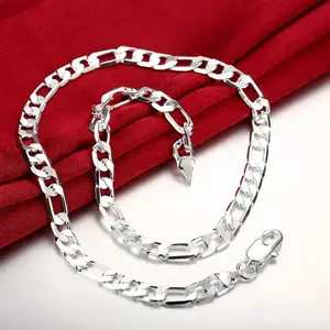 925 Sterling Silver Plated Figaro Chains for Men Women,Wide 12MM Chain Necklaces,Diamond-Cut, Durable Clasp,21.65-29.52 Inch