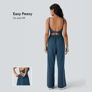Halara Softlyzero Airy Double Straps Backless Twisted Side Pocket Cool Touch Yoga Jumpsuit-Easy Peezy Edition