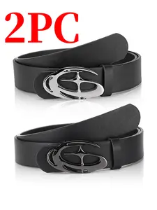 2 Pack Men's Stylish Street Punk Belts with Silver Buckle, Adjustable Design for Jeans and Pants, Casual Fashion Gift for Couples