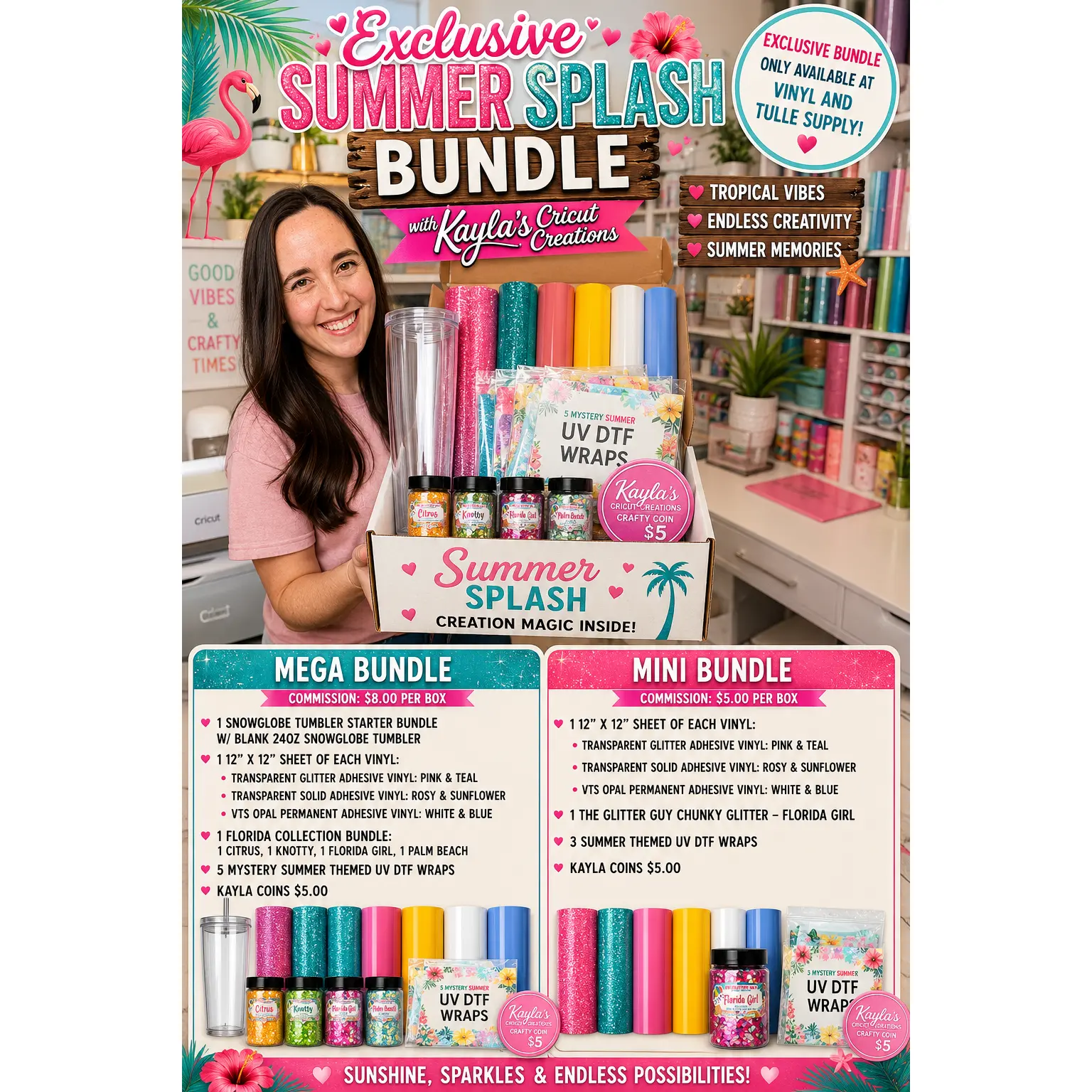 Kayla's MINI Tropical Theme Scrapbooking Bundle - Influencer-Curated Exclusive Set with UV DTF Wraps, Vinyl Sheets (Limited-Time Offer)