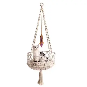 Handwoven Small Cat Hammock Hanging Cat Bed Bohemian Style with Hanging Kit Indoor Decoration Cat Nest Kitten