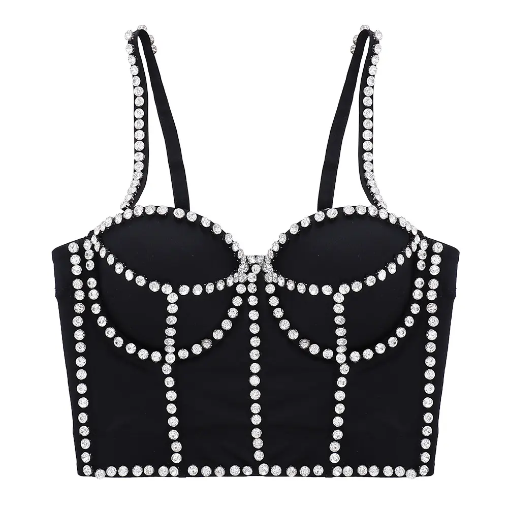 Vintage Beaded Corset Crop Top for Women, Sleeveless Lady Shaper with Fishbone Boning and Glistening Rhinestones for Party