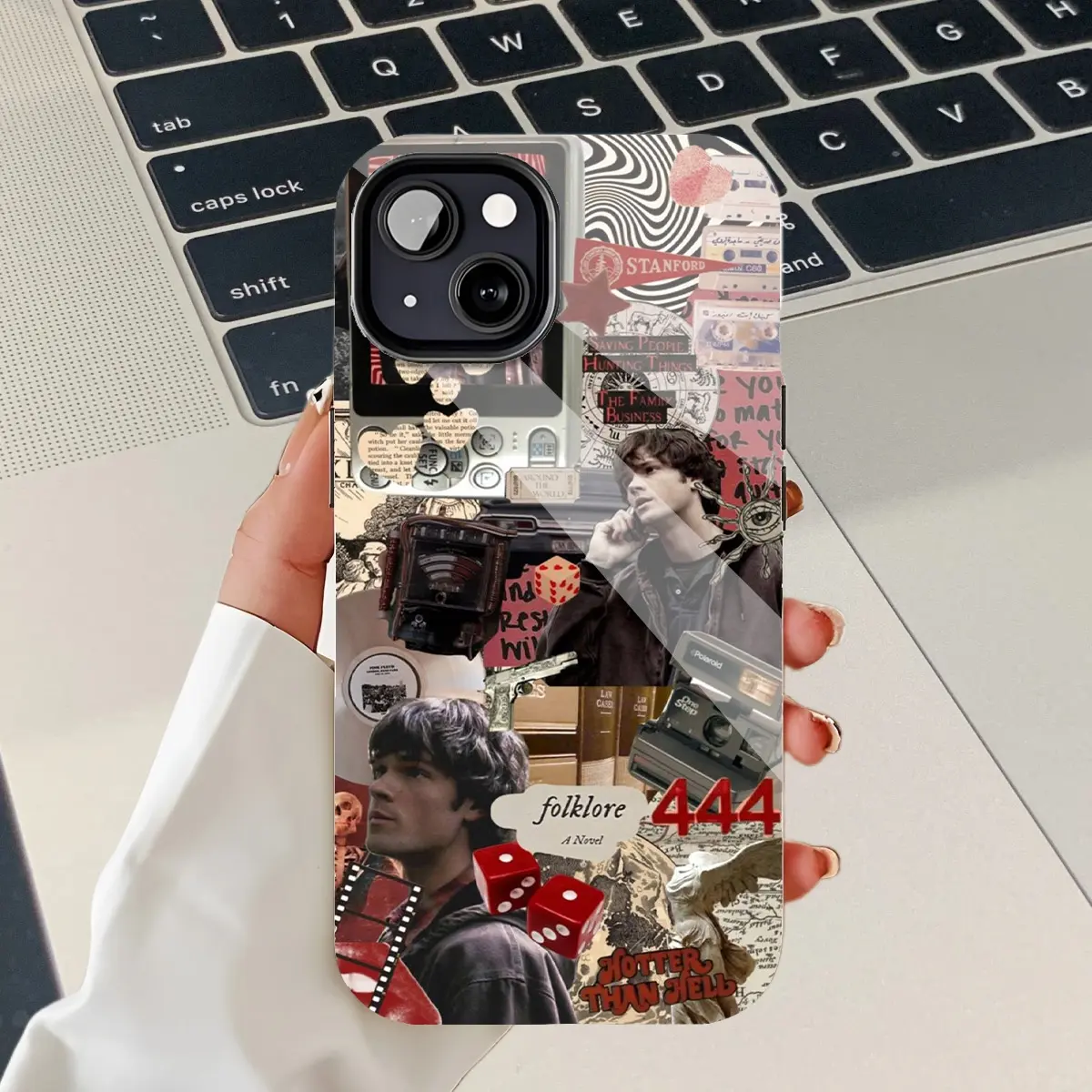 Supernatural Sam Riverdale Character Collage Retro Camera Stanford Folklore Art Mobile iPhone Case. PBT+TPU Impact - Resistant Two - Layer Protective Case, Fits iPhone 16/15/14/13/12/11 Pro Max/Plus