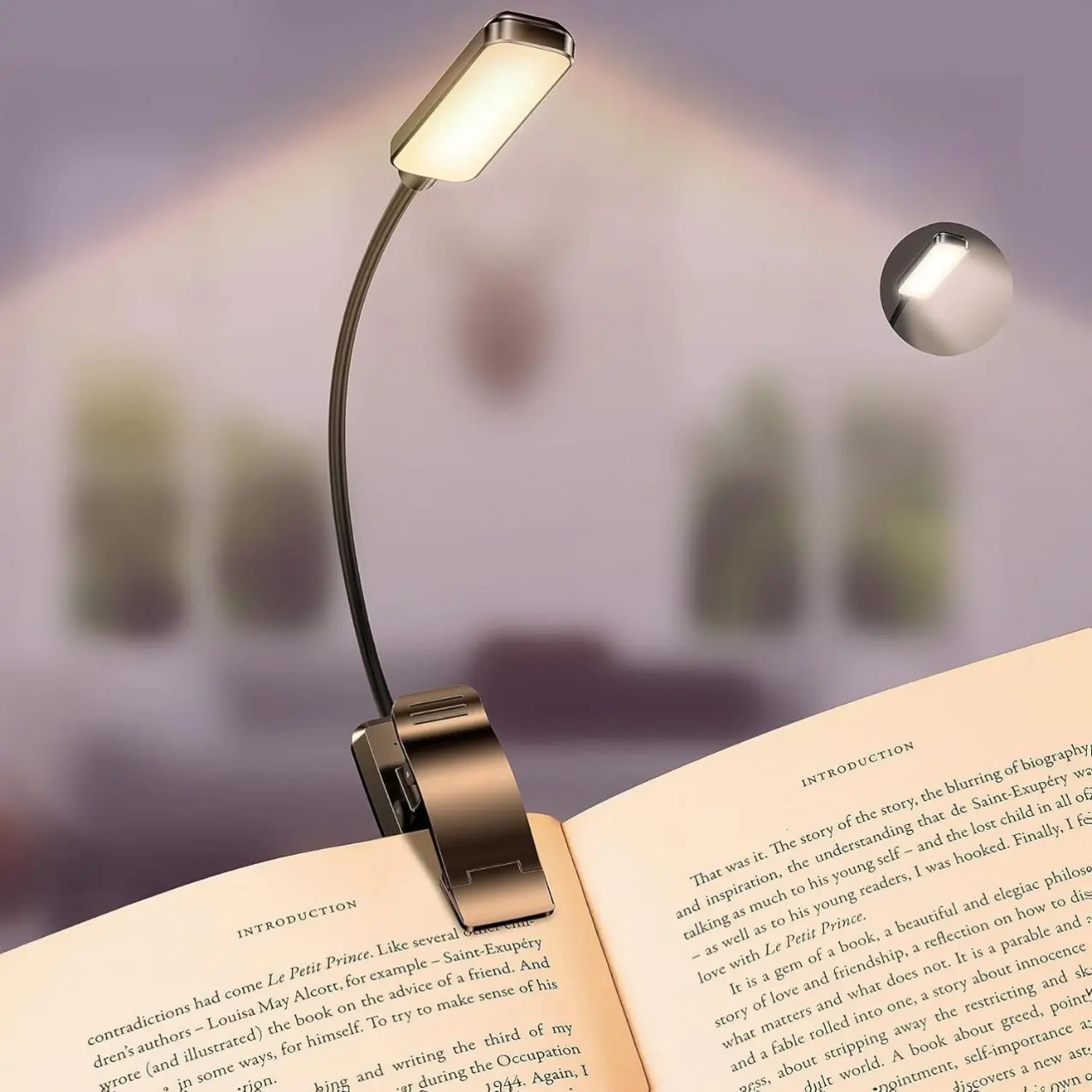 9 LED Rechargeable Book Light for Reading in Bed - Eye Caring 3 Color Temperatures,Stepless Dimming Brightness,80 Hrs Runtime Small Lightweight Clip On Book Reading Light for Studying Portable Usb