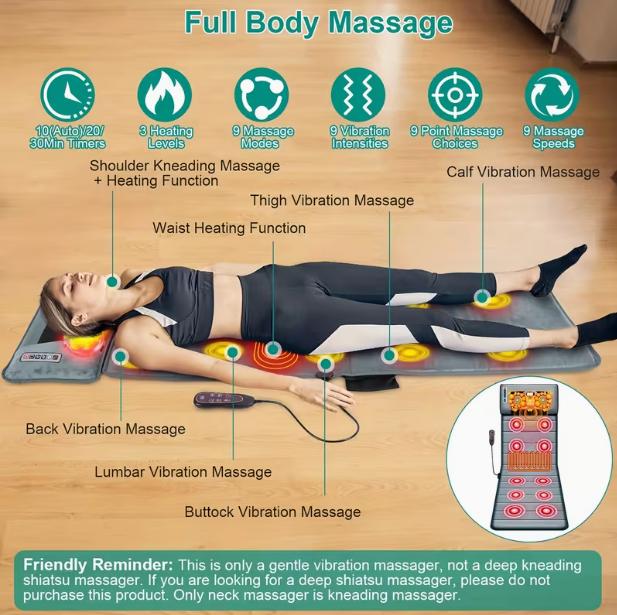 Full Body Massage Mat with Heat, 9 Vibration, Back Heating Function, Acupressure Massage,  with Storage Bag,Perfect Gift for Mom, Dad, Women, Men