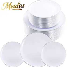 40-Piece Silver Color Plastic Decorative Dinnerware Set, Dinner Plates, Heavy-Duty Wedding Birthday Christmas Party Tableware, Reusable Holiday Dining Utensils