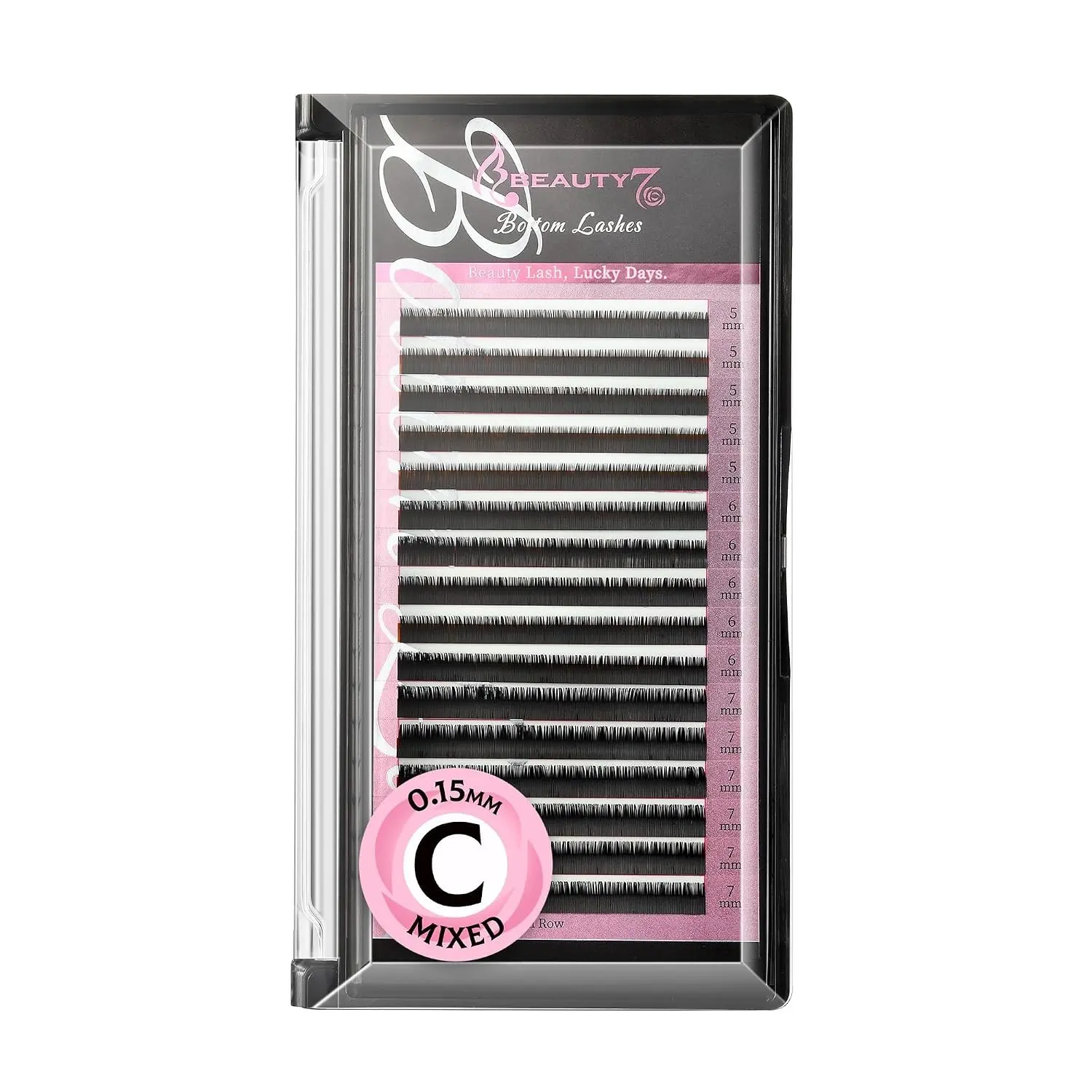 Beauty7 Bottom Individual Lash Extension Tray, Matte C Curl Lashes for Volume, 0.15mm Thickness, 5-7mm Mixed Lengths for Professional Makeup, Bottom Lashes Volume Individual Lashes Eyelash Cluster Kit