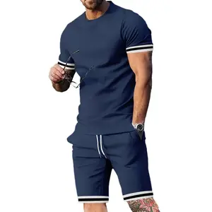 KZZ 2026 Summer Men's Short-Sleeved T-Shirt Round Neck Set with Sports Men's Casual Shorts Two-Piece Set in Navy Blue