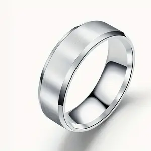 Stainless Steel Ring for Men And Women, 8MM Wedding with a Matte Finish - Featuring Beveled Polished Edges, Available in Sizes 7-13