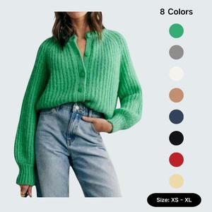 SCUSTY Women's Casual Long Sleeve Crewneck Button Down Cardigan Sweater Knit Outwear Loose Fit Solid Color Knitwear for Spring Fall