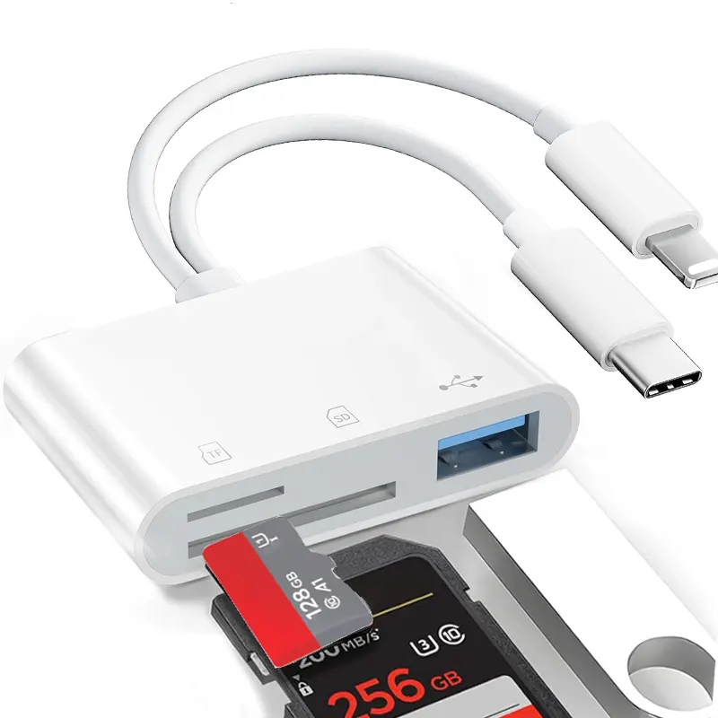 SD Card Reader for iPhone, iPad & Android, USB-C & Lightning Digital Camera Adapter, SD/microSD Slots & USB 3.0 Port, 2-Way Transfer, Plug & Play