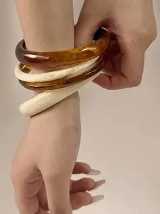 Boho Style Women's Resin Bracelet Set, Vintage Design, Fashionable & Versatile, Perfect Gift for Friends & Family