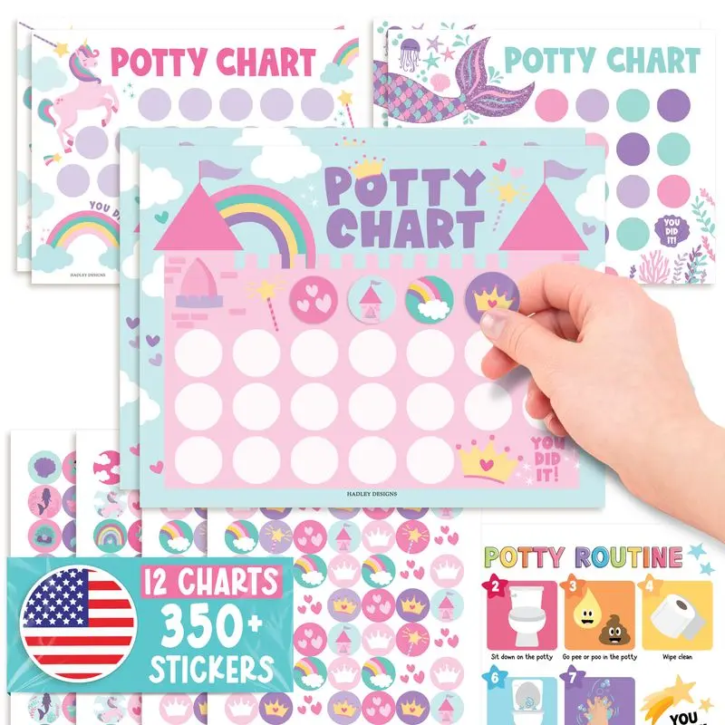 Hadley Designs Potty Training Chart for Toddlers - Reward Sticker Chart Set with 378 Stickers, 3 Fun Themes, Multiple Designs
