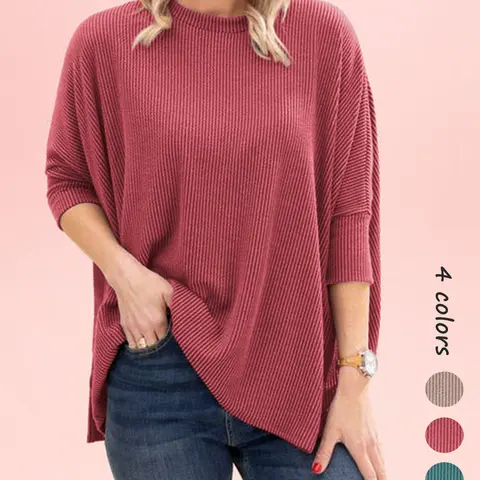 Women's Summer Striped Batwing Top, Round Neck, Loose Fit Casual Style Essential Basic Tee, Womenswear, 7/8 Sleeve Design, Perfect for Daily Wear, Breathable, Soft & Comfortable Shirts