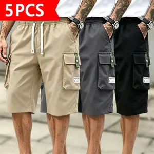Men’s 5-Pack Cargo Shorts, Elastic Waist Drawstring, Multiple Pockets, Casual Workwear, Wrinkle-Resistant & Soft Fabric, Perfect for Everyday Wear, Outdoor Activities, and Summer Street Style. tiktokshopspringglowup
