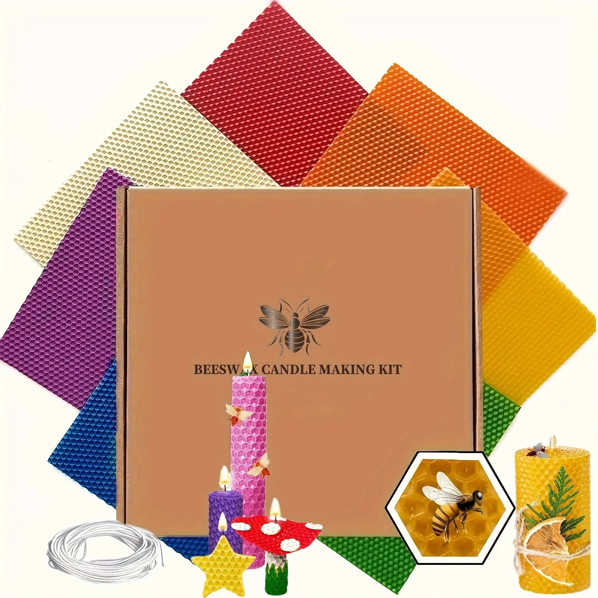 20x20cm Colored Beeswax Sheets 7pcs + White Wicks