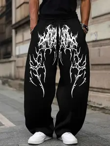 Unisex Edgy Gothic Drip Graphic Baggy Sweatpants – Black & White Print, Intricate Spiky Typography & Thorn Design, Bold Dark Streetwear Aesthetic, Soft Fleece Fabric, Relaxed Oversized Fit, Perfect for Alternative Fashion Lovers