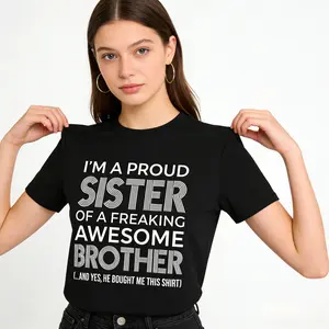 Vintage Style Unisex – Proud Sister and Awesome Brother Funny Round Neck t-shirt