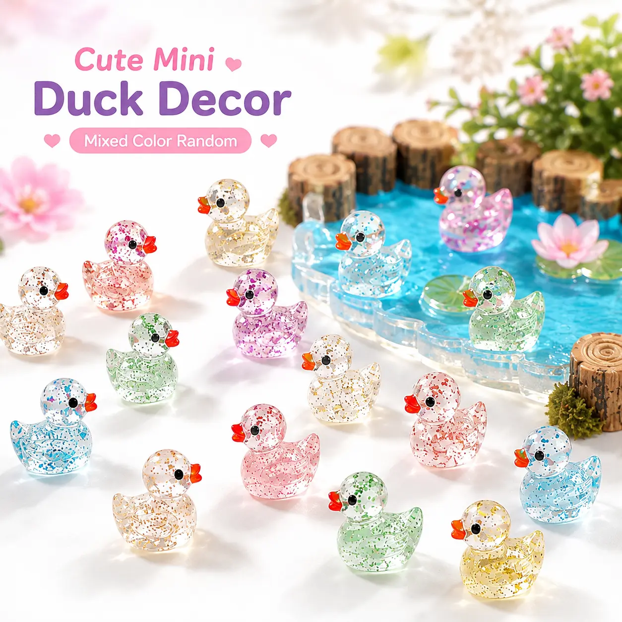 Mini Duck Decoration, Glitter Resin Duck Ornament, DIY Decorative Accessories for Garden, Garden Statue, Resin Animal Sculptures, DIY Project, Potted Plant, Dollhouse & Fish Tank, Luminous Resin Ducks, Cute Duck Design Decoration, Ornaments Statues - MM2