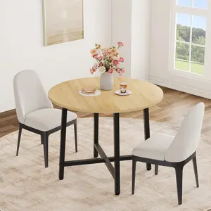 Industrial Round Dining Table for 4 – Sturdy Wood with Metal Frame – Rustic Brown Finish – Large 47" Circle Table for Dining Room or Kitchen – Farmhouse Style – No Chairs